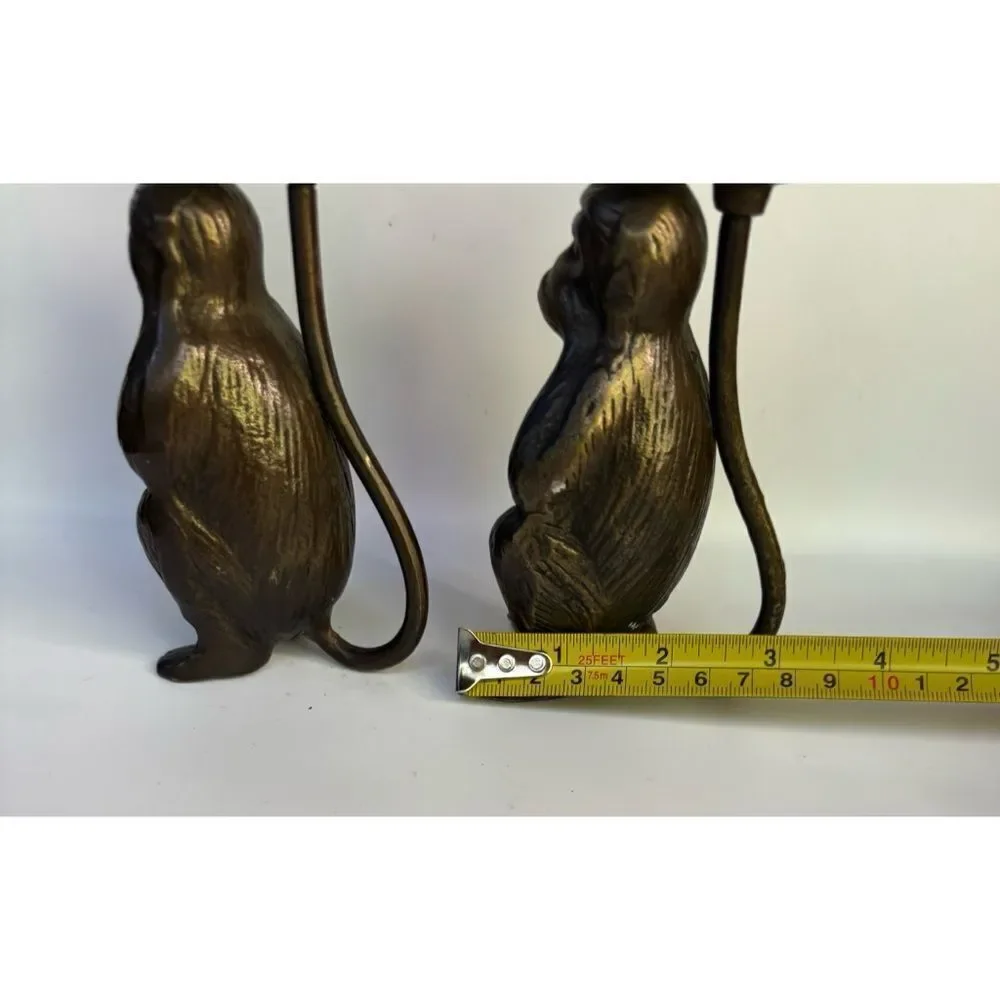 Vintage  Cast Bronze San Pacific 2 Monkey Candle Holders